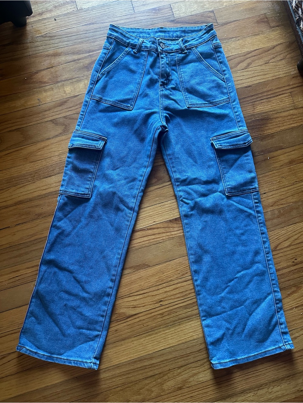 Surprise Blue Denim Cargo Jeans High Rise Flap Pockets Women’s Size 29